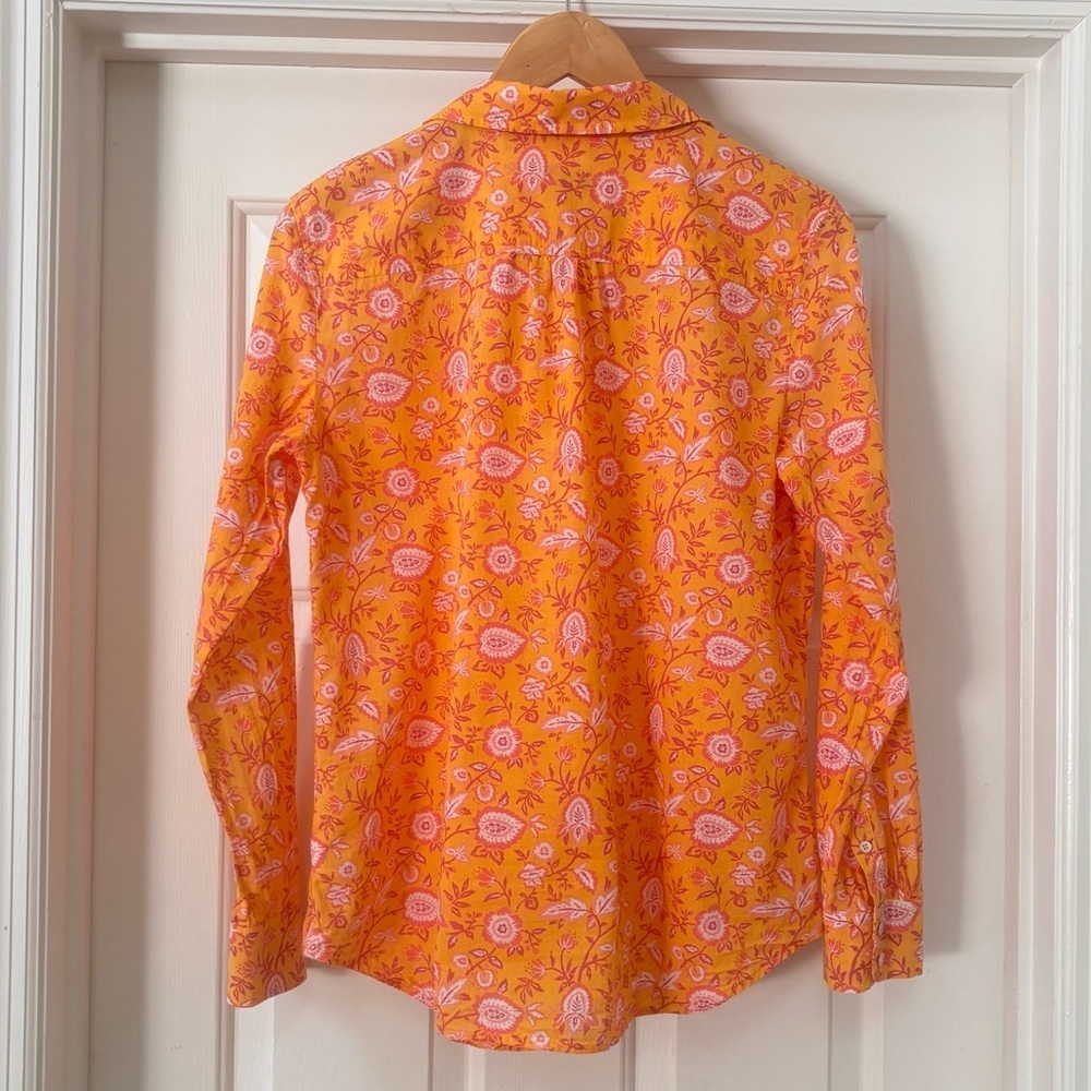 Talbots 100% Cotton Orange Pink Floral Button Down Shirt M Climbing Jacobean - Picture 5 of 11